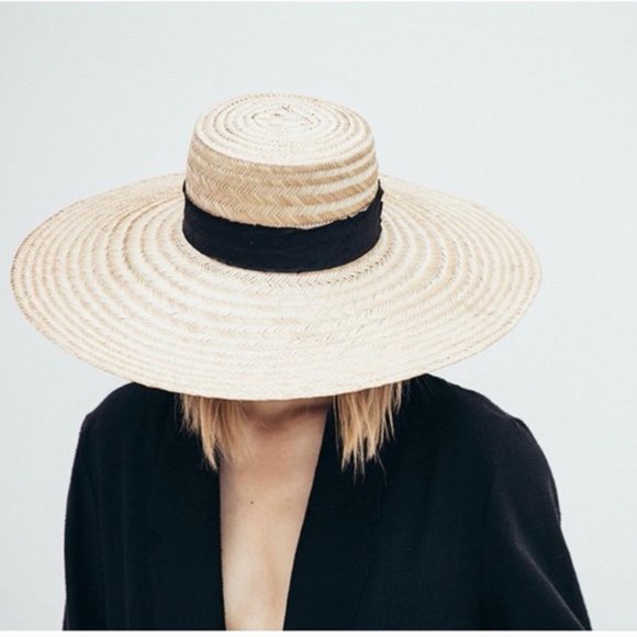 JANESSA LEONE Romy‎ Natural Womens Medium Straw Boater Hat NEW